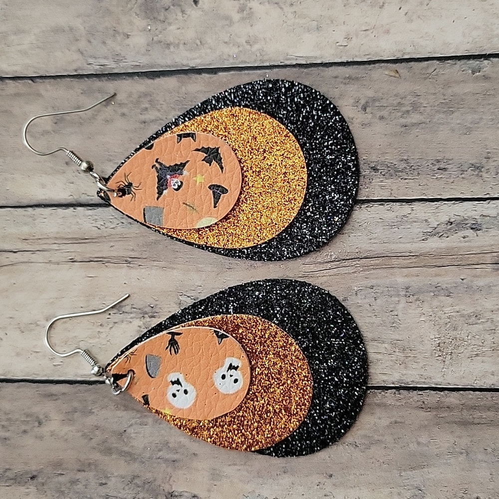 Halloween Faux Leather Teardrop Earrings